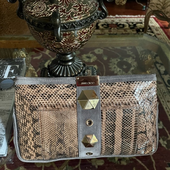 Jimmy Choo Snakeskin Clutch with Gold Accents - Picture 1 of 6